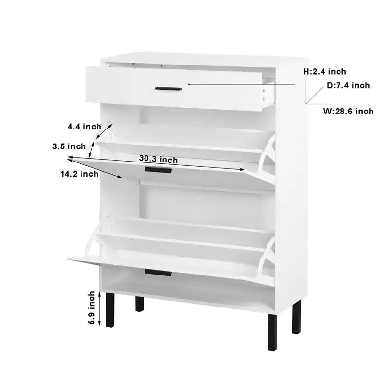 MAYEERTY Shoe Cabinet Freestanding Shoe Rack Storage Organizer with Drawers Metal Legs Modern 2 Flip Drawers for Entryway