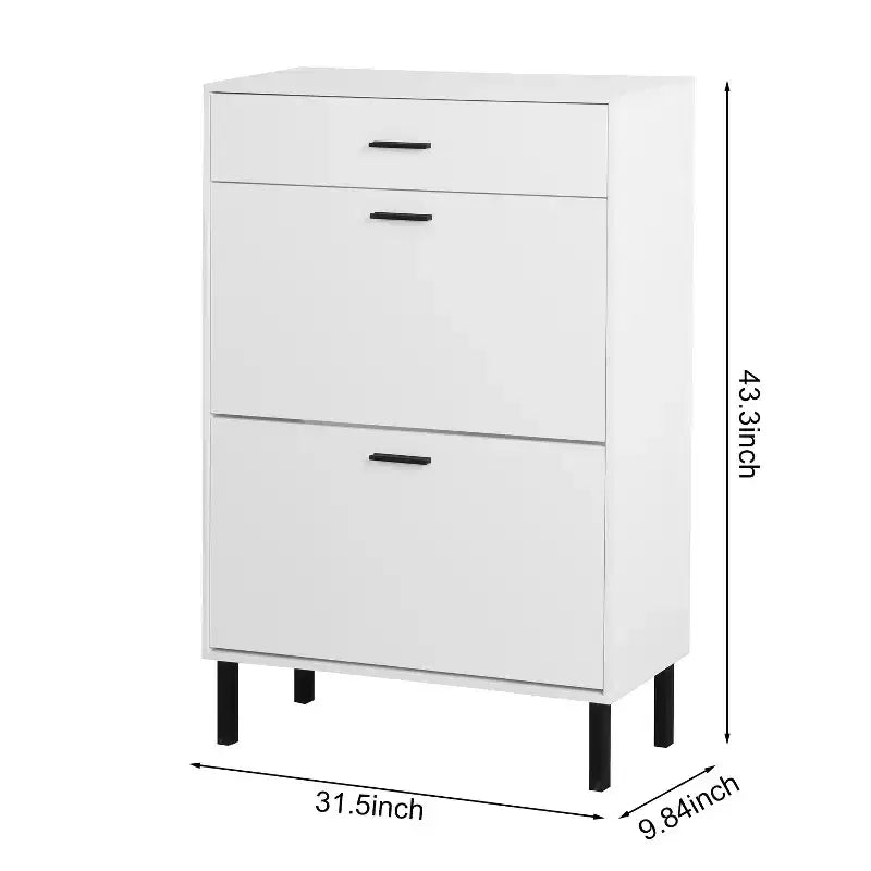 MAYEERTY Shoe Cabinet Freestanding Shoe Rack Storage Organizer with Drawers Metal Legs Modern 2 Flip Drawers for Entryway