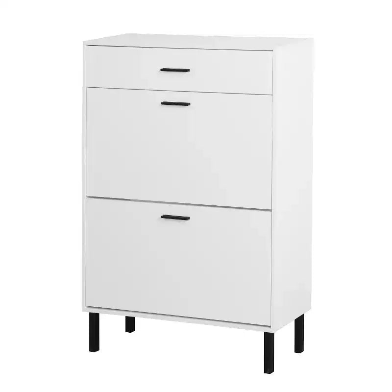 MAYEERTY Shoe Cabinet Freestanding Shoe Rack Storage Organizer with Drawers Metal Legs Modern 2 Flip Drawers for Entryway