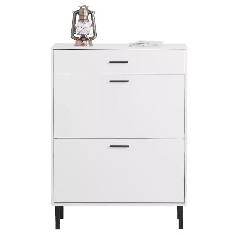 MAYEERTY Shoe Cabinet Freestanding Shoe Rack Storage Organizer with Drawers Metal Legs Modern 2 Flip Drawers for Entryway