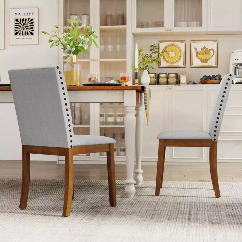 Costway Upholstered Dining Chairs Set of 2/4 with Nailhead Trim Rubber Wood Legs Padded Seat