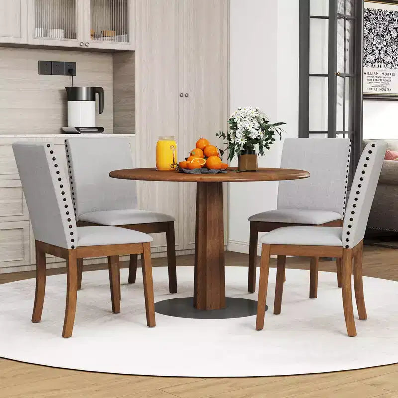 Costway Upholstered Dining Chairs Set of 2/4 with Nailhead Trim Rubber Wood Legs Padded Seat