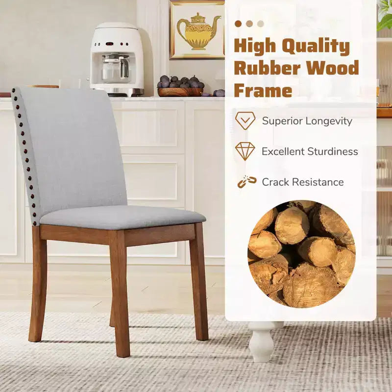 Costway Upholstered Dining Chairs Set of 2/4 with Nailhead Trim Rubber Wood Legs Padded Seat