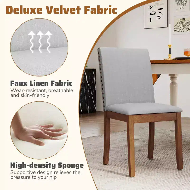 Costway Upholstered Dining Chairs Set of 2/4 with Nailhead Trim Rubber Wood Legs Padded Seat
