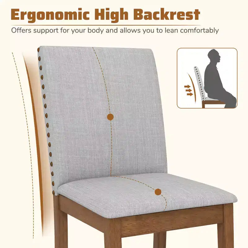 Costway Upholstered Dining Chairs Set of 2/4 with Nailhead Trim Rubber Wood Legs Padded Seat