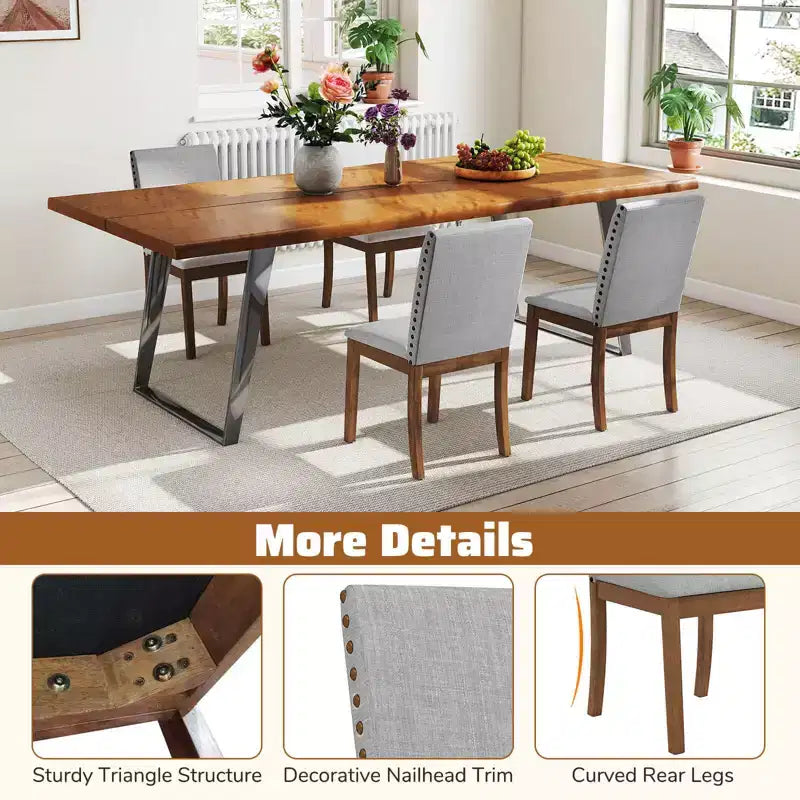 Costway Upholstered Dining Chairs Set of 2/4 with Nailhead Trim Rubber Wood Legs Padded Seat
