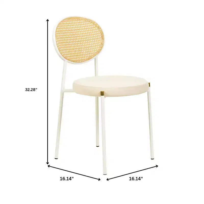 LeisureMod Euston Velvet Rattan Open Back Dining Chairs Set of 4  Stainless Steel Base, Comfortable Modern Seating for Kitchen, Dining Room, Cafe