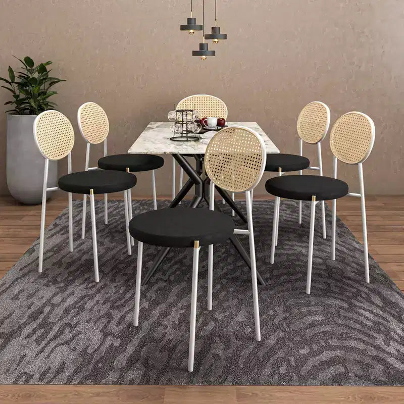 LeisureMod Euston Velvet Rattan Open Back Dining Chairs Set of 4  Stainless Steel Base, Comfortable Modern Seating for Kitchen, Dining Room, Cafe