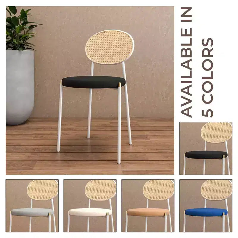 LeisureMod Euston Velvet Rattan Open Back Dining Chairs Set of 4  Stainless Steel Base, Comfortable Modern Seating for Kitchen, Dining Room, Cafe