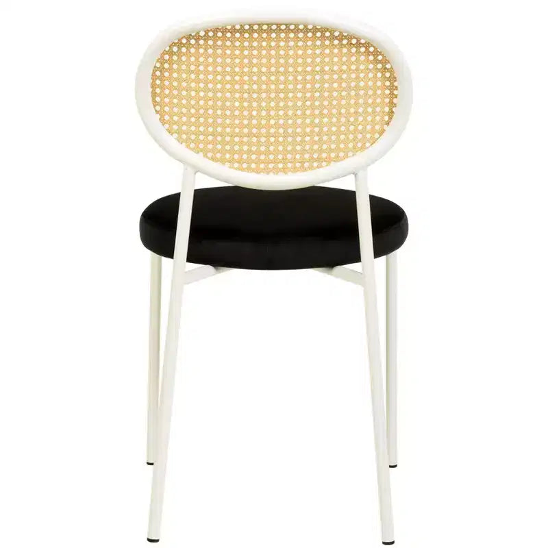 LeisureMod Euston Velvet Rattan Open Back Dining Chairs Set of 4  Stainless Steel Base, Comfortable Modern Seating for Kitchen, Dining Room, Cafe