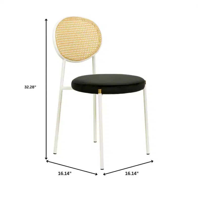 LeisureMod Euston Velvet Rattan Open Back Dining Chairs Set of 4  Stainless Steel Base, Comfortable Modern Seating for Kitchen, Dining Room, Cafe