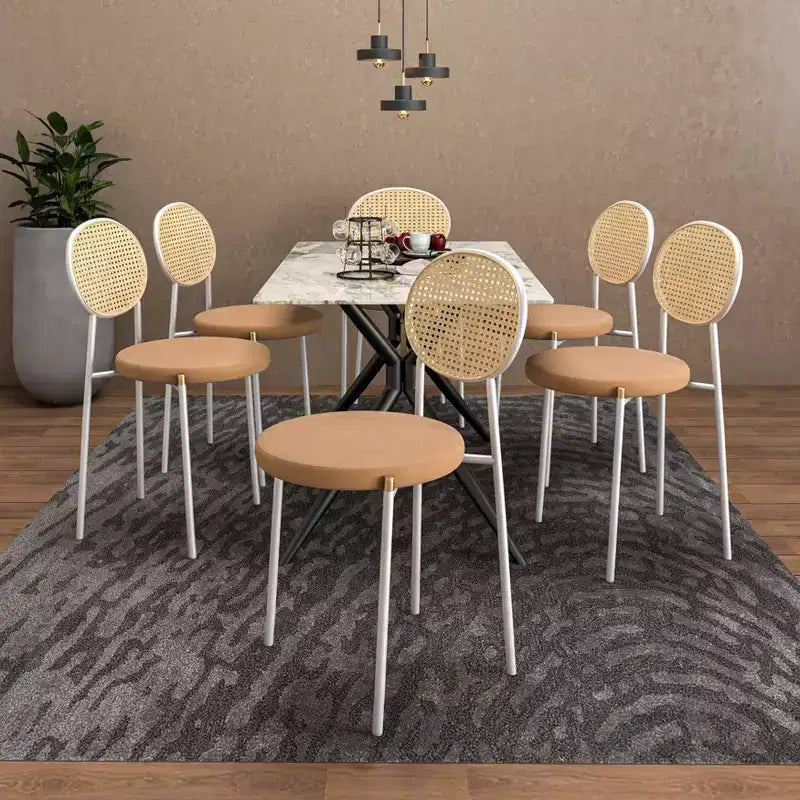 LeisureMod Euston Velvet Rattan Open Back Dining Chairs Set of 4  Stainless Steel Base, Comfortable Modern Seating for Kitchen, Dining Room, Cafe