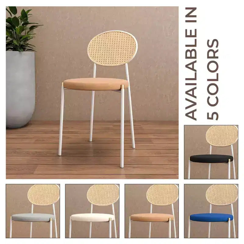 LeisureMod Euston Velvet Rattan Open Back Dining Chairs Set of 4  Stainless Steel Base, Comfortable Modern Seating for Kitchen, Dining Room, Cafe