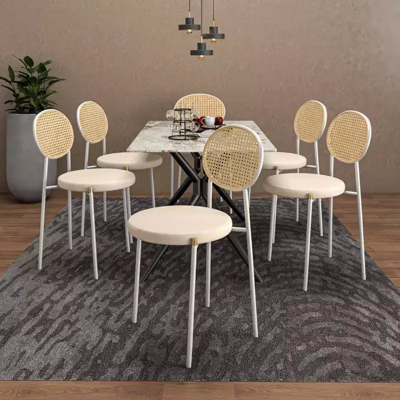 LeisureMod Euston Velvet Rattan Open Back Dining Chairs Set of 4  Stainless Steel Base, Comfortable Modern Seating for Kitchen, Dining Room, Cafe