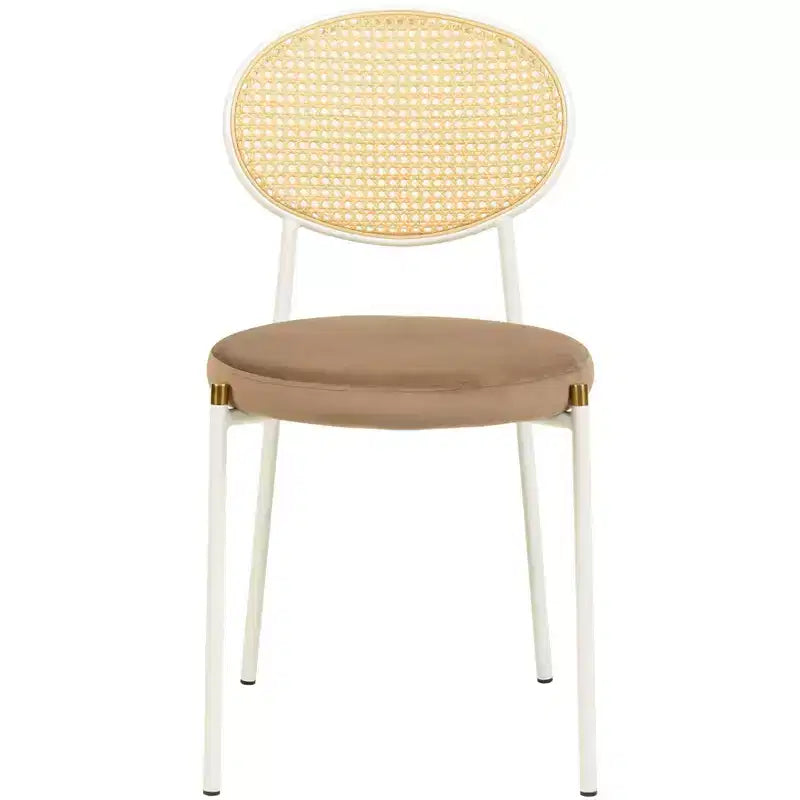 LeisureMod Euston Velvet Rattan Open Back Dining Chairs Set of 4  Stainless Steel Base, Comfortable Modern Seating for Kitchen, Dining Room, Cafe