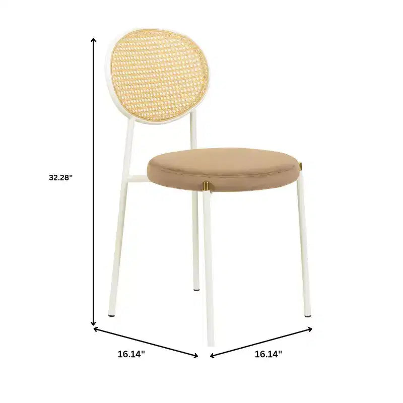 LeisureMod Euston Velvet Rattan Open Back Dining Chairs Set of 4  Stainless Steel Base, Comfortable Modern Seating for Kitchen, Dining Room, Cafe