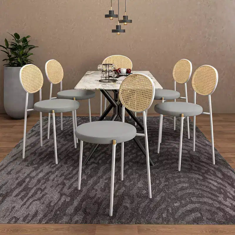 LeisureMod Euston Velvet Rattan Open Back Dining Chairs Set of 4  Stainless Steel Base, Comfortable Modern Seating for Kitchen, Dining Room, Cafe