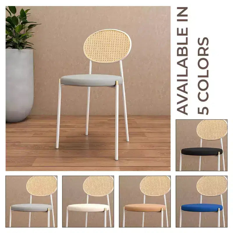 LeisureMod Euston Velvet Rattan Open Back Dining Chairs Set of 4  Stainless Steel Base, Comfortable Modern Seating for Kitchen, Dining Room, Cafe