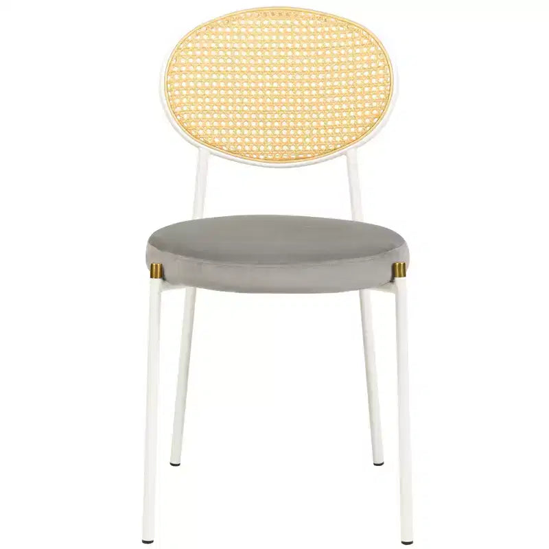 LeisureMod Euston Velvet Rattan Open Back Dining Chairs Set of 4  Stainless Steel Base, Comfortable Modern Seating for Kitchen, Dining Room, Cafe