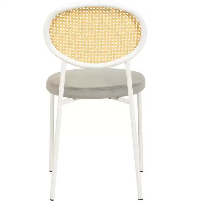 LeisureMod Euston Velvet Rattan Open Back Dining Chairs Set of 4  Stainless Steel Base, Comfortable Modern Seating for Kitchen, Dining Room, Cafe
