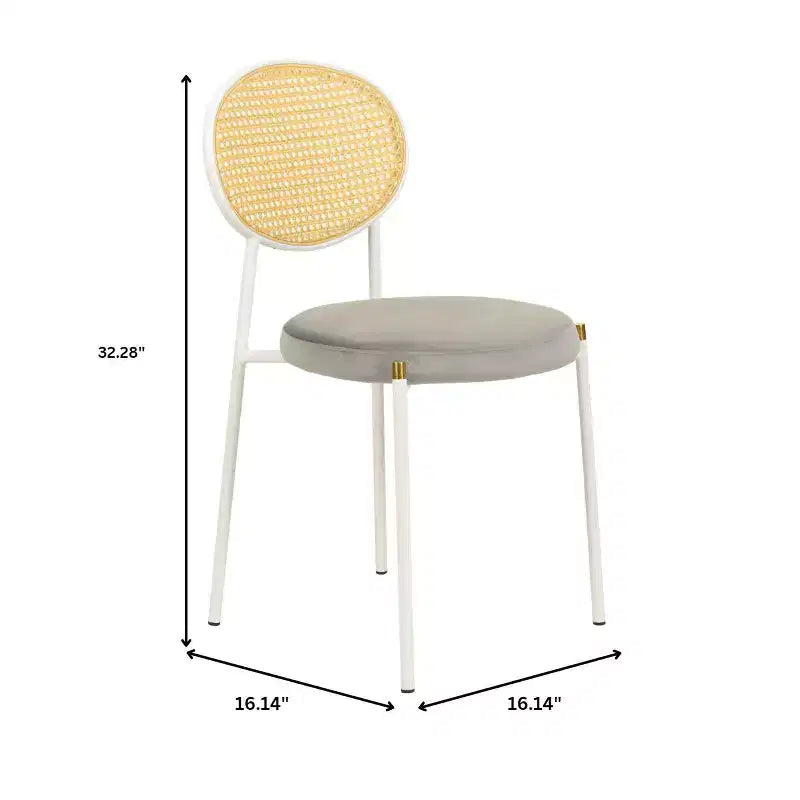 LeisureMod Euston Velvet Rattan Open Back Dining Chairs Set of 4  Stainless Steel Base, Comfortable Modern Seating for Kitchen, Dining Room, Cafe