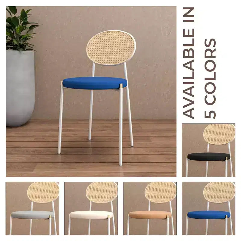 LeisureMod Euston Velvet Rattan Open Back Dining Chairs Set of 4  Stainless Steel Base, Comfortable Modern Seating for Kitchen, Dining Room, Cafe