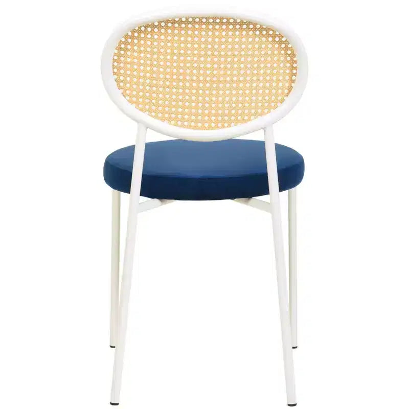 LeisureMod Euston Velvet Rattan Open Back Dining Chairs Set of 4  Stainless Steel Base, Comfortable Modern Seating for Kitchen, Dining Room, Cafe