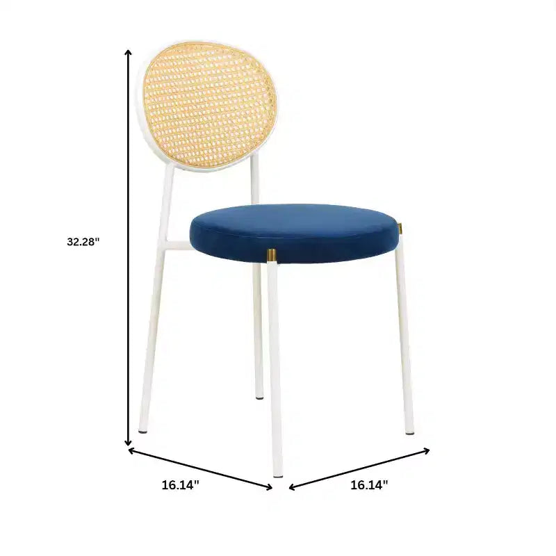 LeisureMod Euston Velvet Rattan Open Back Dining Chairs Set of 4  Stainless Steel Base, Comfortable Modern Seating for Kitchen, Dining Room, Cafe