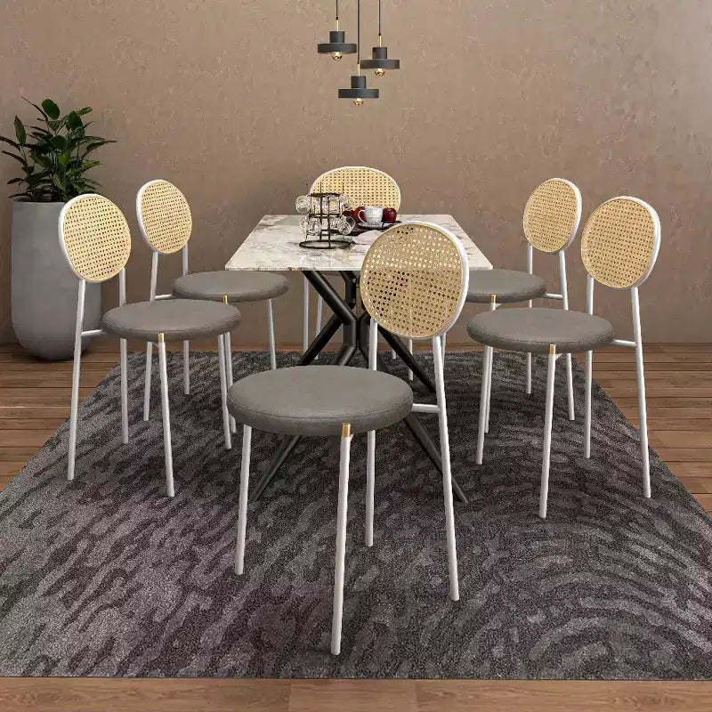LeisureMod Euston Velvet Rattan Open Back Dining Chairs Set of 4  Stainless Steel Base, Comfortable Modern Seating for Kitchen, Dining Room, Cafe