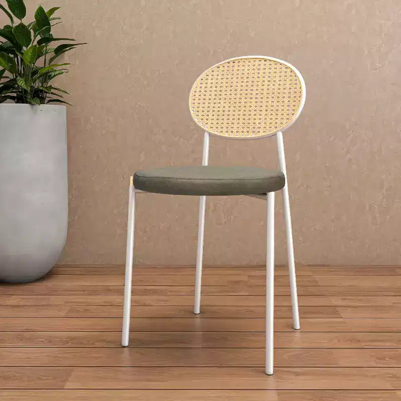 LeisureMod Euston Velvet Rattan Open Back Dining Chairs Set of 4  Stainless Steel Base, Comfortable Modern Seating for Kitchen, Dining Room, Cafe