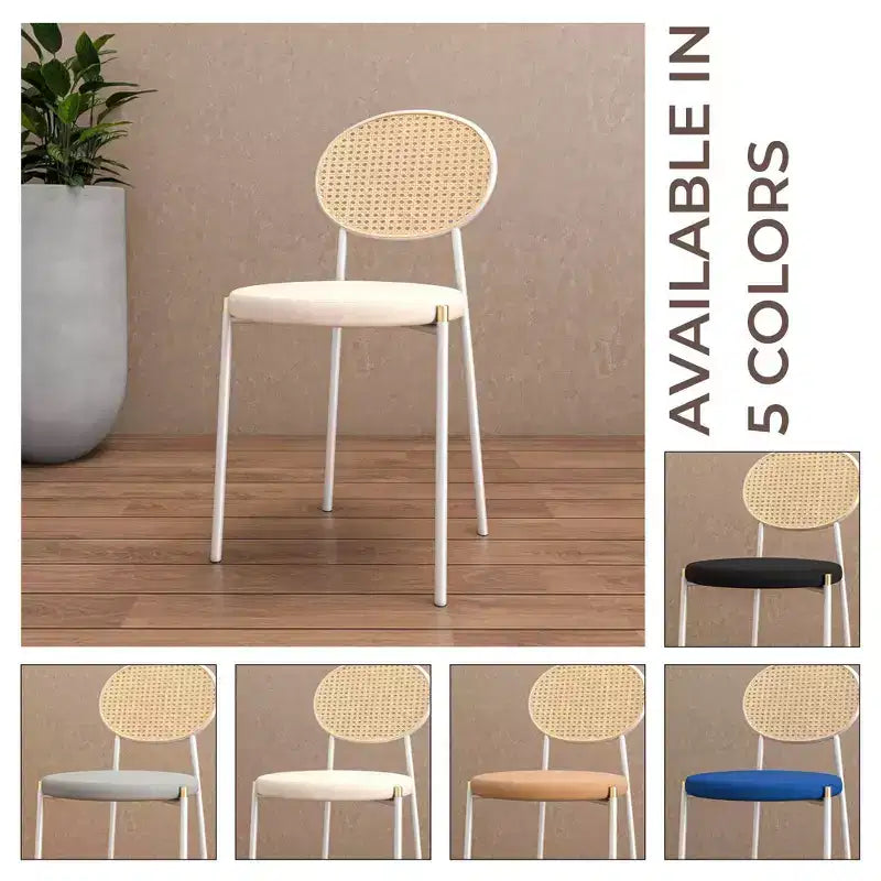 LeisureMod Euston Velvet Rattan Open Back Dining Chairs Set of 4  Stainless Steel Base, Comfortable Modern Seating for Kitchen, Dining Room, Cafe