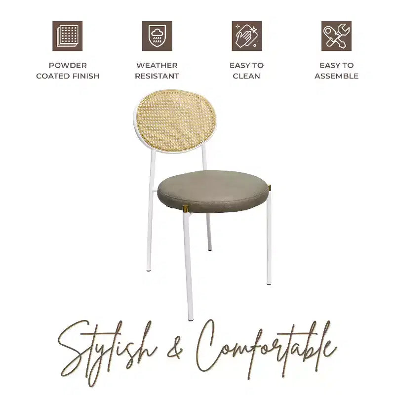 LeisureMod Euston Velvet Rattan Open Back Dining Chairs Set of 4  Stainless Steel Base, Comfortable Modern Seating for Kitchen, Dining Room, Cafe