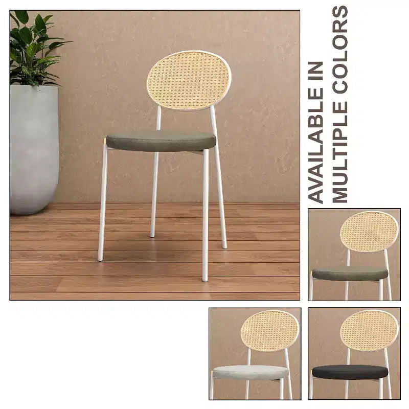 LeisureMod Euston Velvet Rattan Open Back Dining Chairs Set of 4  Stainless Steel Base, Comfortable Modern Seating for Kitchen, Dining Room, Cafe