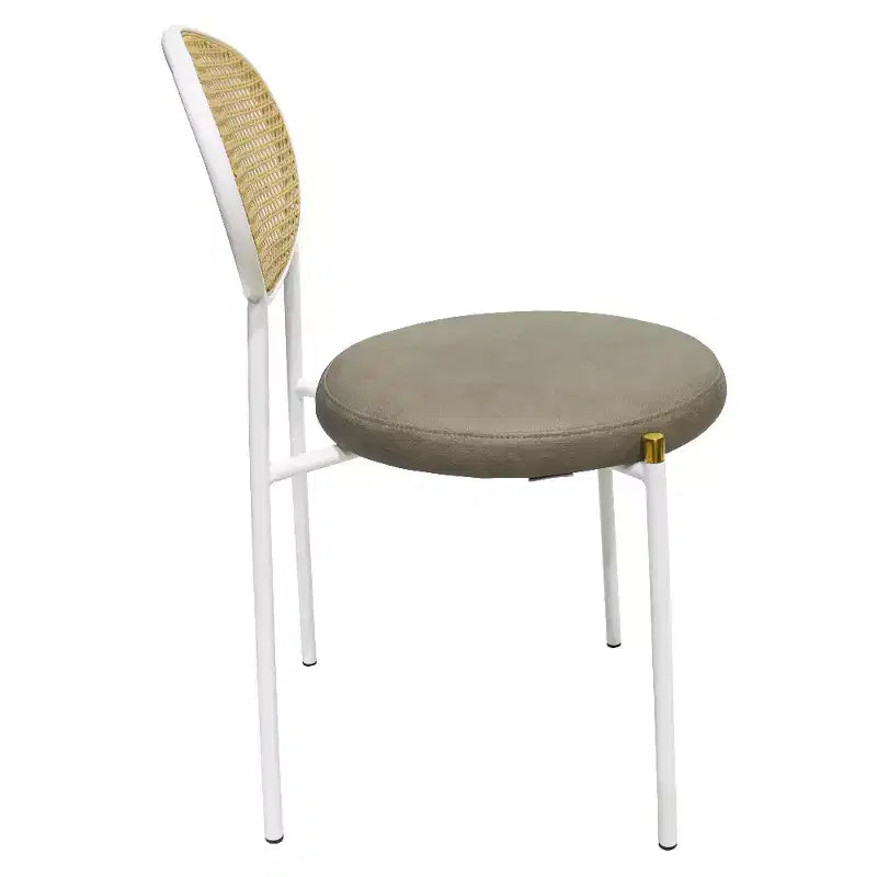 LeisureMod Euston Velvet Rattan Open Back Dining Chairs Set of 4  Stainless Steel Base, Comfortable Modern Seating for Kitchen, Dining Room, Cafe