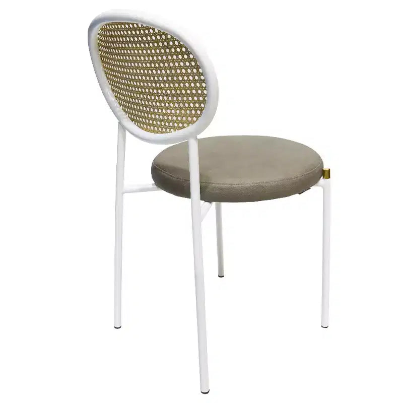 LeisureMod Euston Velvet Rattan Open Back Dining Chairs Set of 4  Stainless Steel Base, Comfortable Modern Seating for Kitchen, Dining Room, Cafe