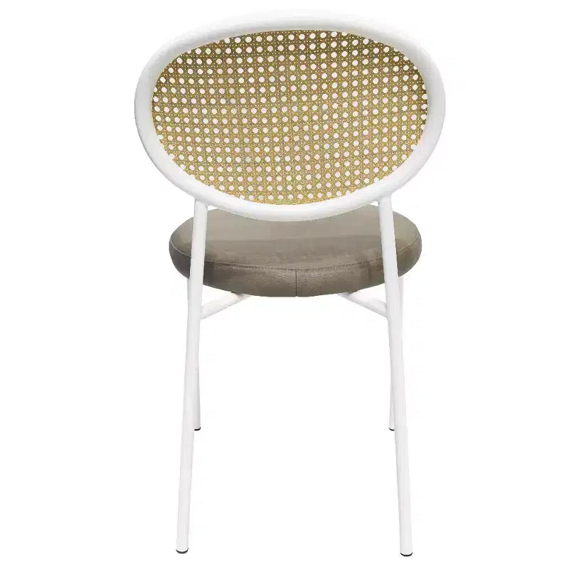 LeisureMod Euston Velvet Rattan Open Back Dining Chairs Set of 4  Stainless Steel Base, Comfortable Modern Seating for Kitchen, Dining Room, Cafe