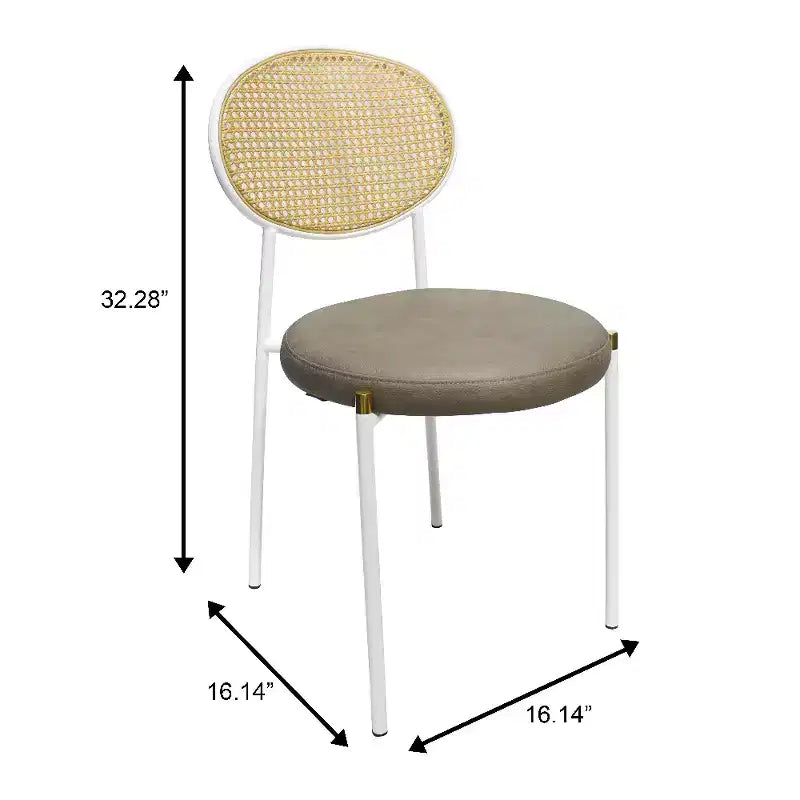 LeisureMod Euston Velvet Rattan Open Back Dining Chairs Set of 4  Stainless Steel Base, Comfortable Modern Seating for Kitchen, Dining Room, Cafe