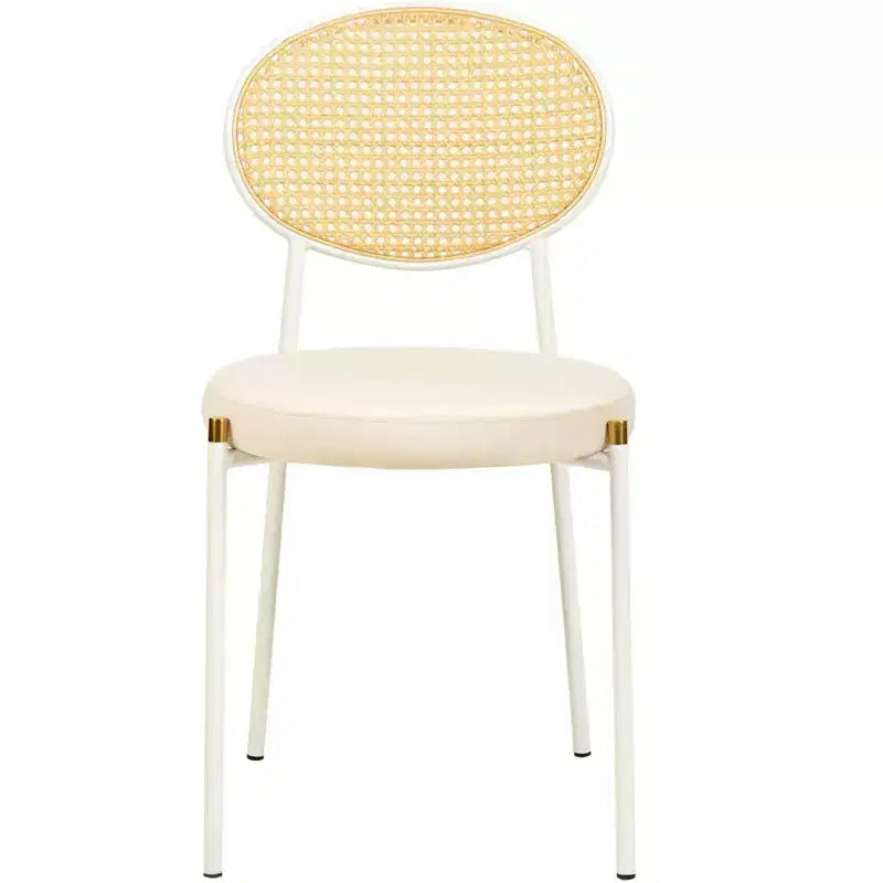 LeisureMod Euston Velvet Rattan Open Back Dining Chairs Set of 4  Stainless Steel Base, Comfortable Modern Seating for Kitchen, Dining Room, Cafe