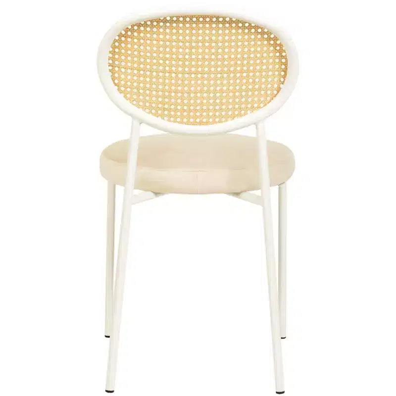 LeisureMod Euston Velvet Rattan Open Back Dining Chairs Set of 4  Stainless Steel Base, Comfortable Modern Seating for Kitchen, Dining Room, Cafe