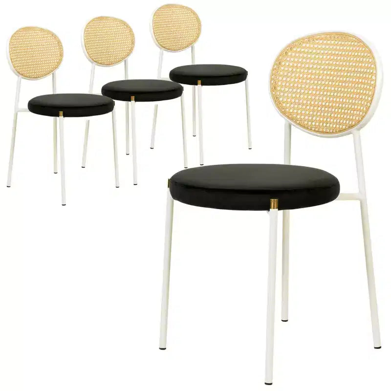 LeisureMod Euston Velvet Rattan Open Back Dining Chairs Set of 4  Stainless Steel Base, Comfortable Modern Seating for Kitchen, Dining Room, Cafe
