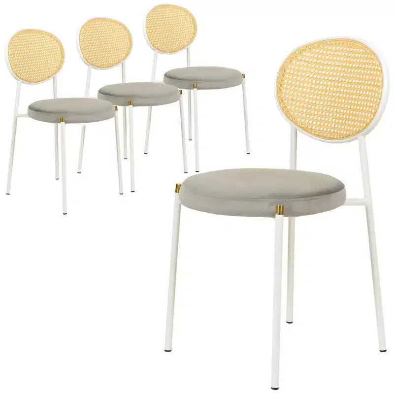 LeisureMod Euston Velvet Rattan Open Back Dining Chairs Set of 4  Stainless Steel Base, Comfortable Modern Seating for Kitchen, Dining Room, Cafe