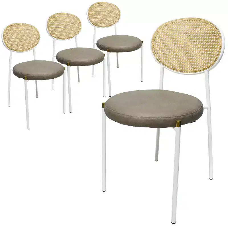 LeisureMod Euston Velvet Rattan Open Back Dining Chairs Set of 4  Stainless Steel Base, Comfortable Modern Seating for Kitchen, Dining Room, Cafe