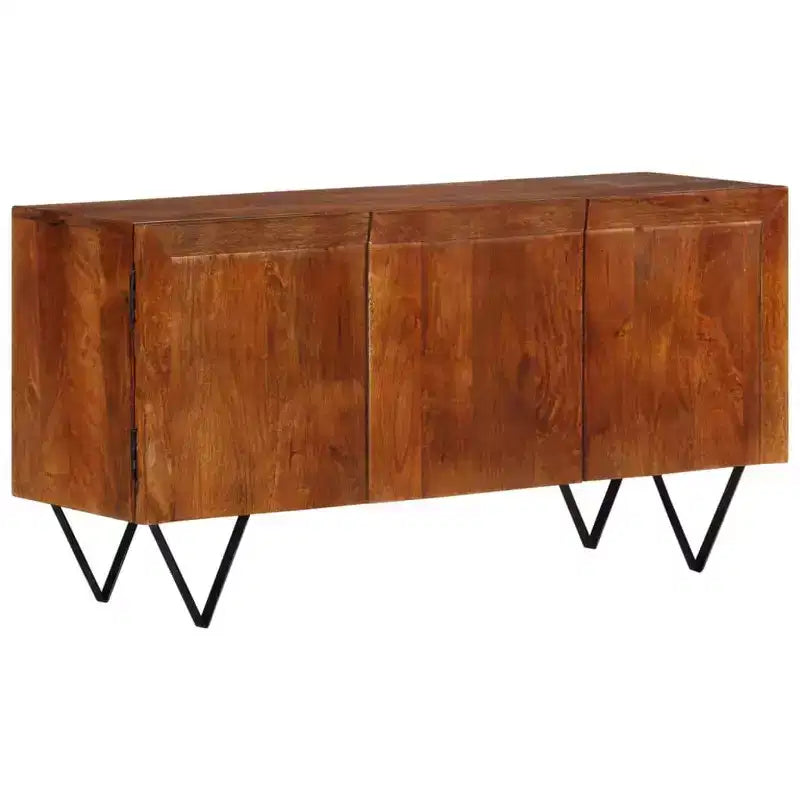 vidaXL Solid Mango Wood Sideboard with V-Shaped Steel Legs - Spacious Rustic Cabinet for Living Room, Lounge Area