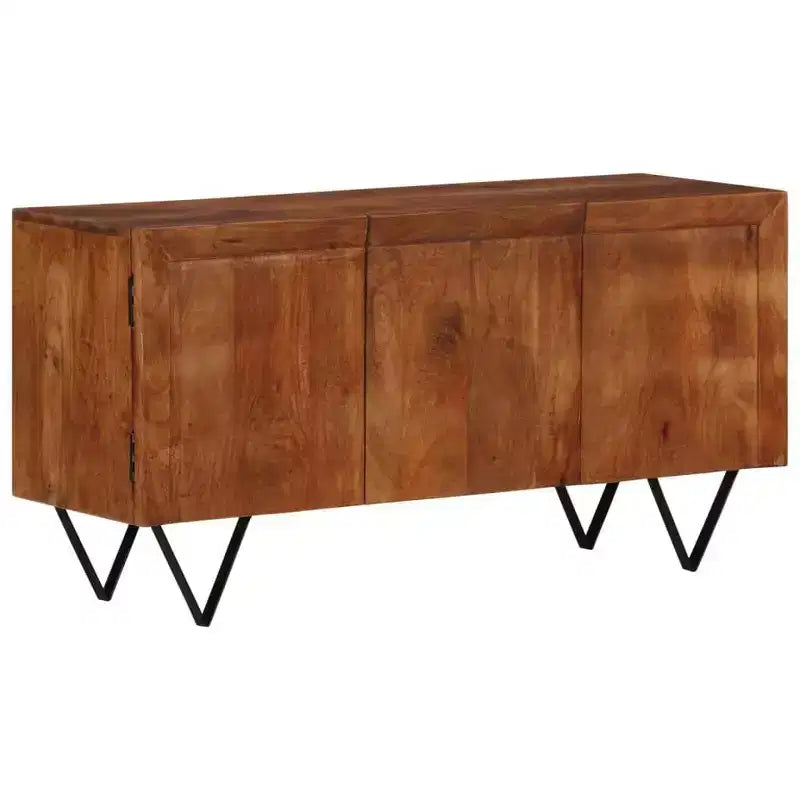 vidaXL Solid Mango Wood Sideboard with V-Shaped Steel Legs - Spacious Rustic Cabinet for Living Room, Lounge Area