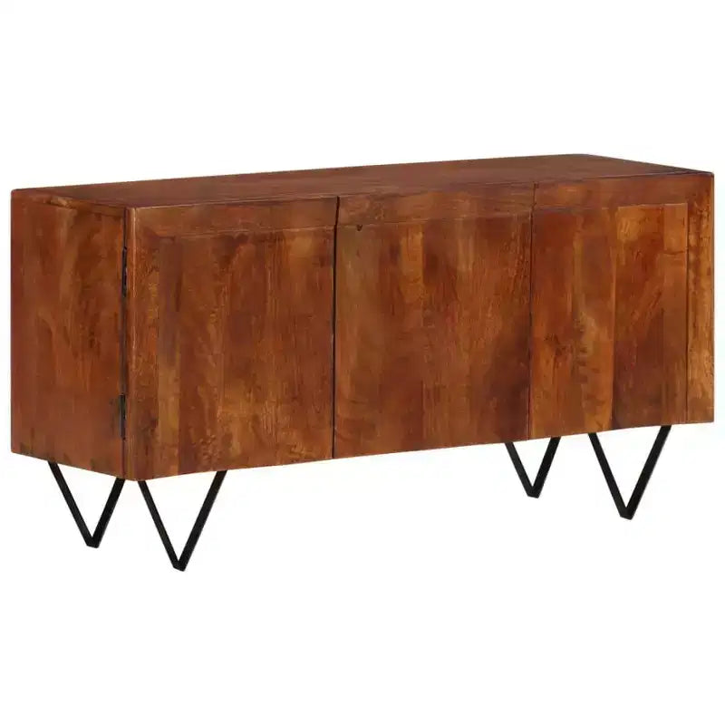 vidaXL Solid Mango Wood Sideboard with V-Shaped Steel Legs - Spacious Rustic Cabinet for Living Room, Lounge Area