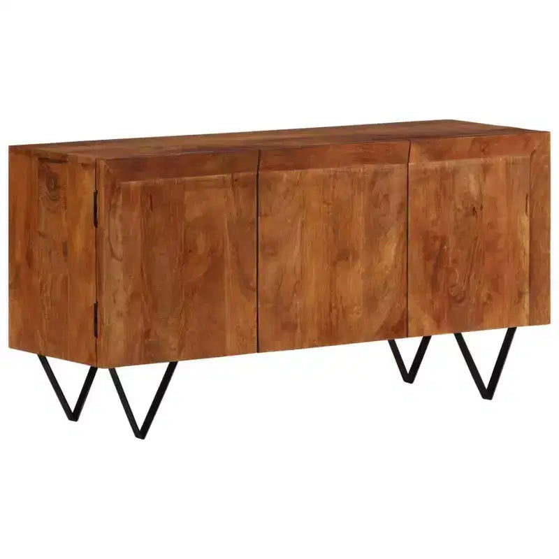 vidaXL Solid Mango Wood Sideboard with V-Shaped Steel Legs - Spacious Rustic Cabinet for Living Room, Lounge Area