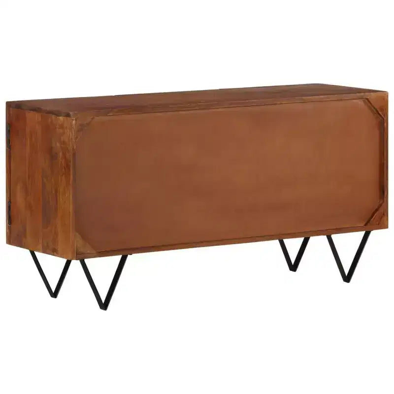 vidaXL Solid Mango Wood Sideboard with V-Shaped Steel Legs - Spacious Rustic Cabinet for Living Room, Lounge Area