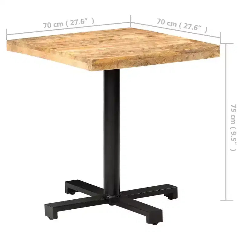 vidaXL Rough Mango Wood Bistro Table  Rustic-Style Square Table with Black Iron Base  for Indoor or Outdoor Use  Durable, Unique and Versatile