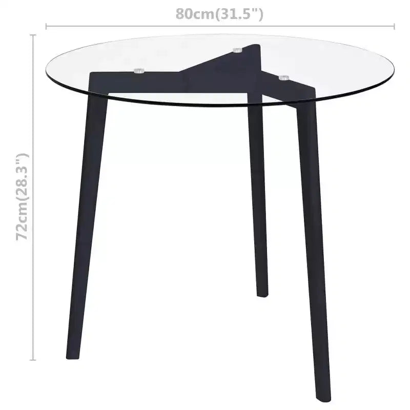 vidaXL Dining Table Transparent and Black Tempered Glass, Iron Medium - Black