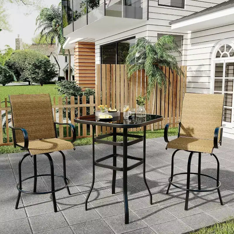 Acekool Patio Bar Height Table, Square Tempered Glass Top Outdoor Pub Bistro Table, High Top Patio Side Table for Balcony Backyard Poolside Garden